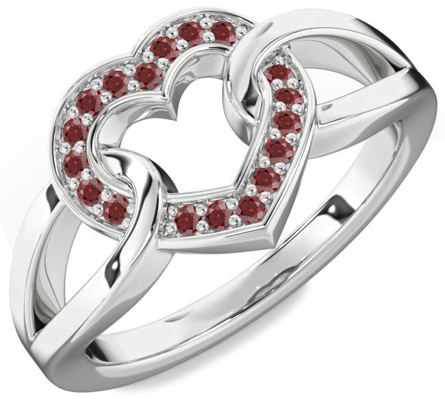 Garnet Platinum Heart Ring