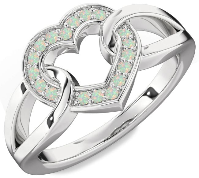 Opal Platinum Heart Ring