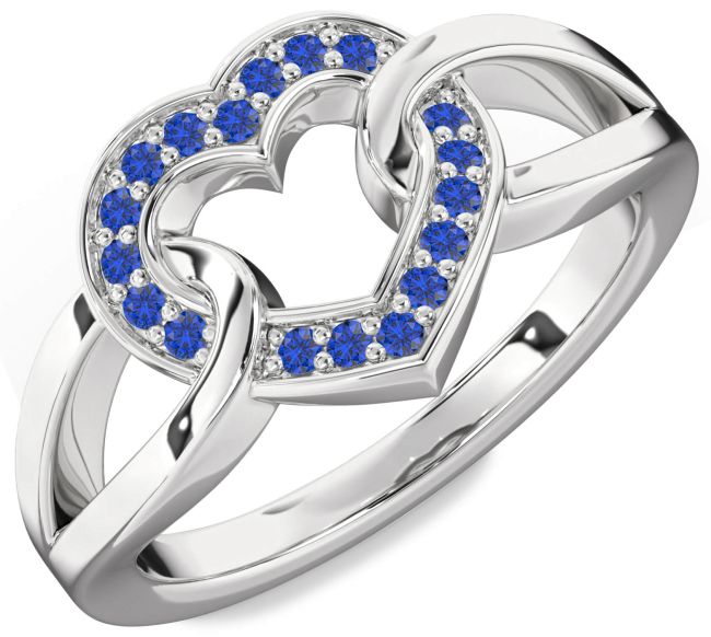 Blue Sapphire Silver Heart Ring