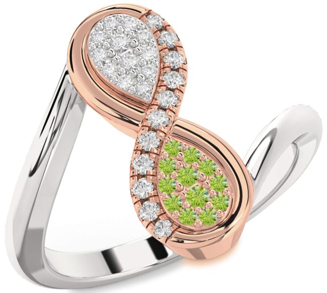 Diamond & Peridot Silver & 10K Rose Gold Infinity Round Promise Ring