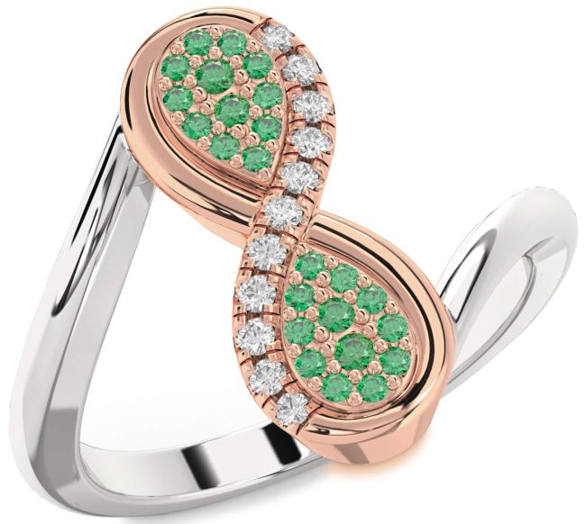 Diamond Emerald Rose Gold Silver Infinity Round Ring