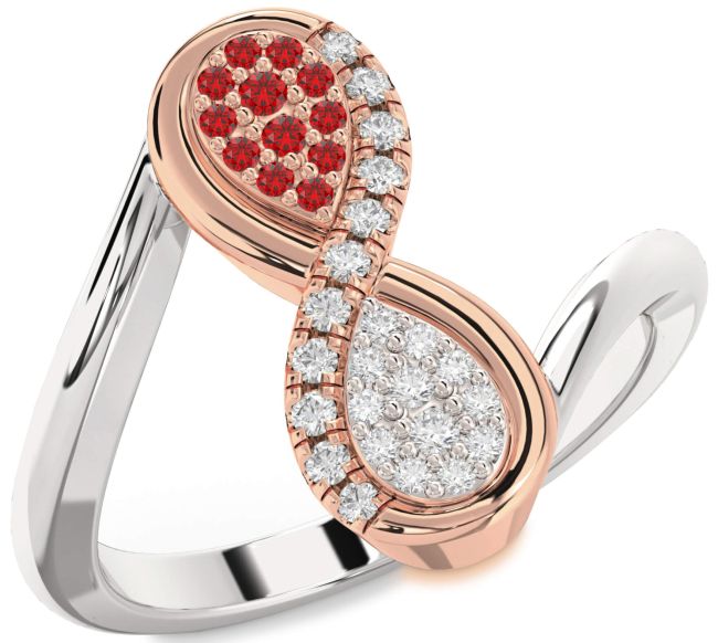 Diamond & Ruby Rose Gold Silver Infinity Round Promise Ring