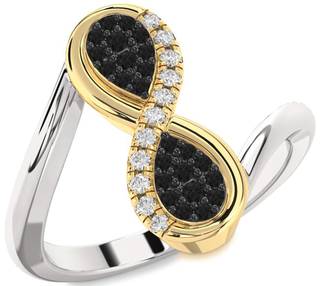 Black Diamond Gold Silver Infinity Round Ring
