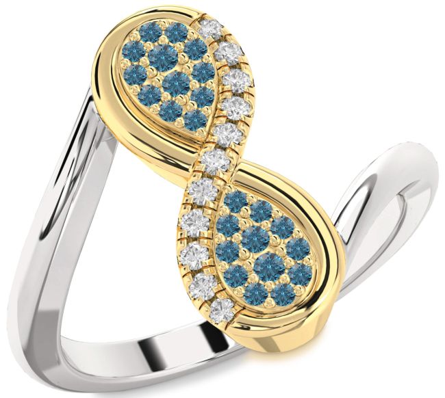Blue Diamond Gold Silver Infinity Round Ring