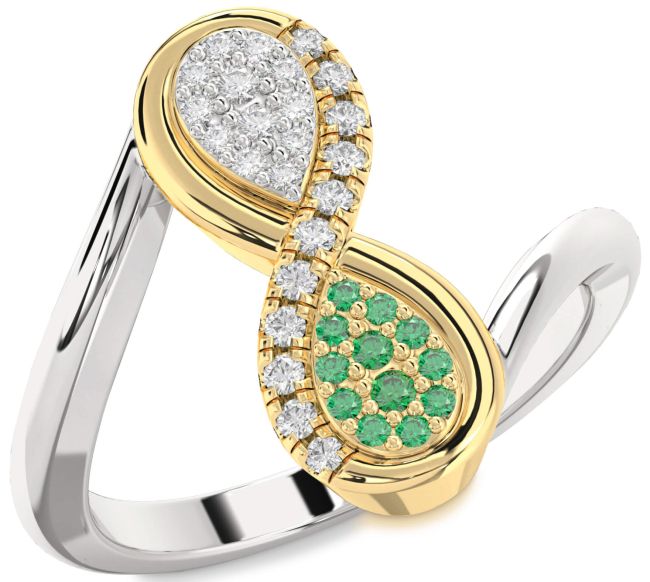 Emerald & Diamond Gold Silver Infinity Round Promise Ring