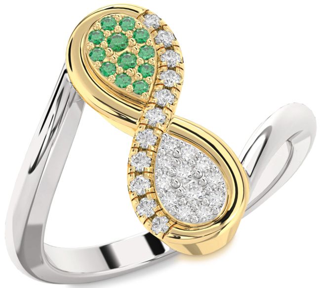 Diamond & Emerald Gold Silver Infinity Round Promise Ring
