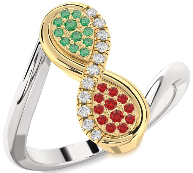 Diamond Emerald & Ruby Gold Silver Infinity Round Promise Ring