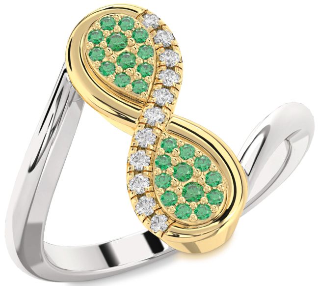 Diamond Emerald Gold Silver Infinity Round Ring