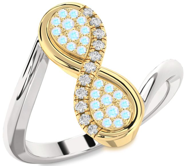 Diamond Moonstone Gold Silver Infinity Round Ring