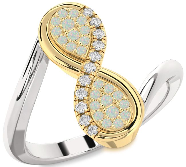 Diamond Opal Gold Silver Infinity Round Ring