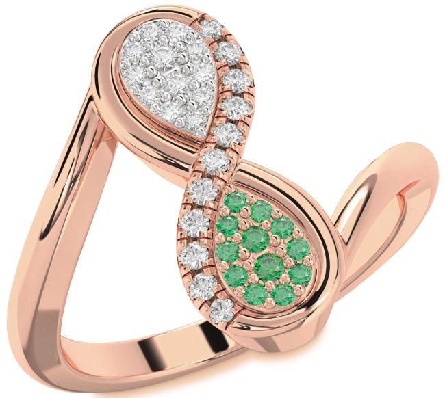 Emerald & Diamond Rose Gold Infinity Round Promise Ring