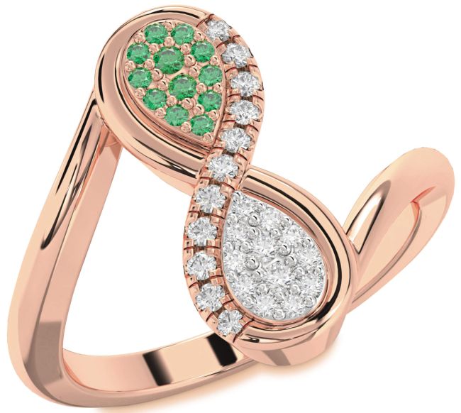 Diamond & Emerald Rose Gold Infinity Round Promise Ring