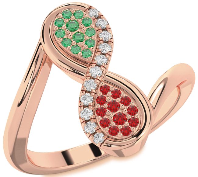 Diamond Emerald & Ruby Rose Gold Infinity Round Promise Ring