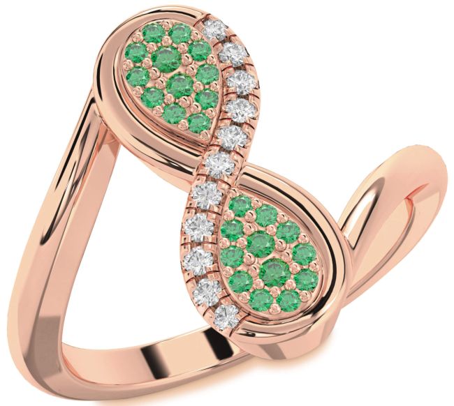 Diamond Emerald Rose Gold Infinity Round Ring