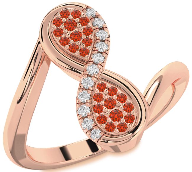 Diamond Fire Opal Rose Gold Infinity Round Ring