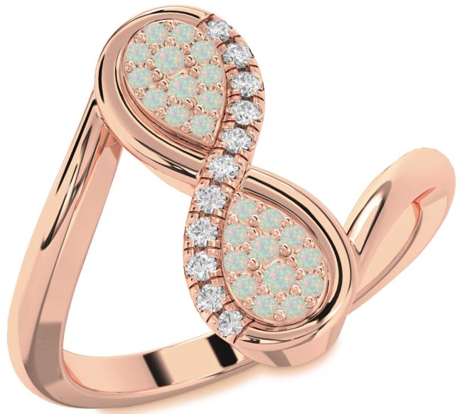 Diamond Opal Rose Gold Infinity Round Ring