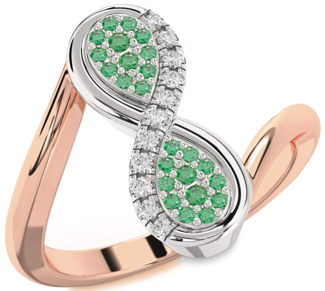 Diamond Emerald Rose Gold Silver Infinity Round Ring
