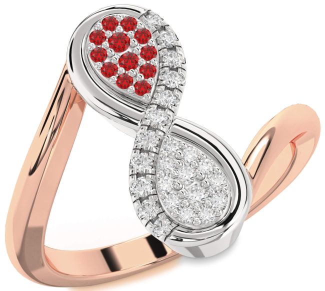 Diamond & Ruby Rose Gold Silver Infinity Round Promise Ring