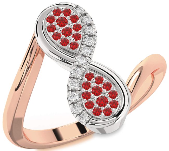Diamond Ruby Rose Gold Silver Infinity Round Ring