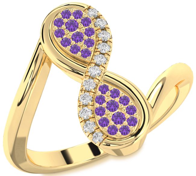 Diamond Amethyst Gold Silver Infinity Round Ring