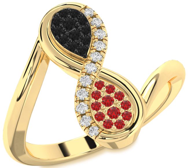 Black Diamond & Ruby Gold Infinity Round Promise Ring