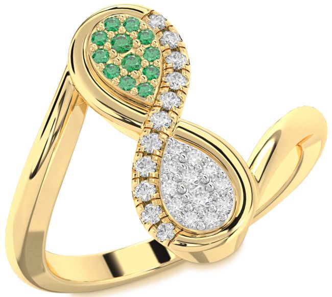 Diamond & Emerald Gold Infinity Round Promise Ring
