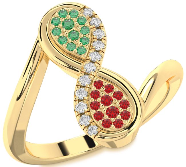 Diamond Emerald & Ruby Gold Infinity Round Promise Ring