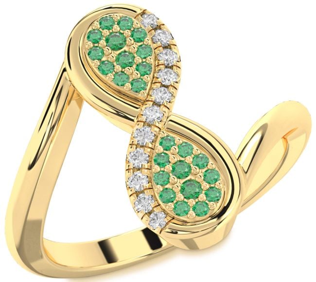 Diamond Emerald Gold Infinity Round Ring
