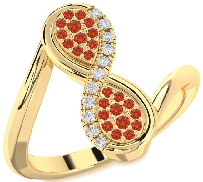Diamond Fire Opal Gold Infinity Round Ring