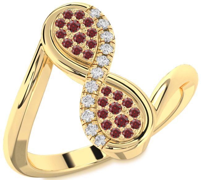 Diamond Garnet Gold Silver Infinity Round Ring