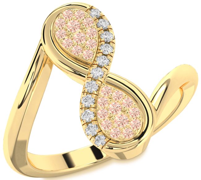 Diamond Morganite Gold Silver Infinity Round Ring
