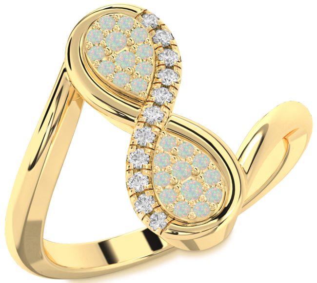 Diamond Opal Gold Infinity Round Ring