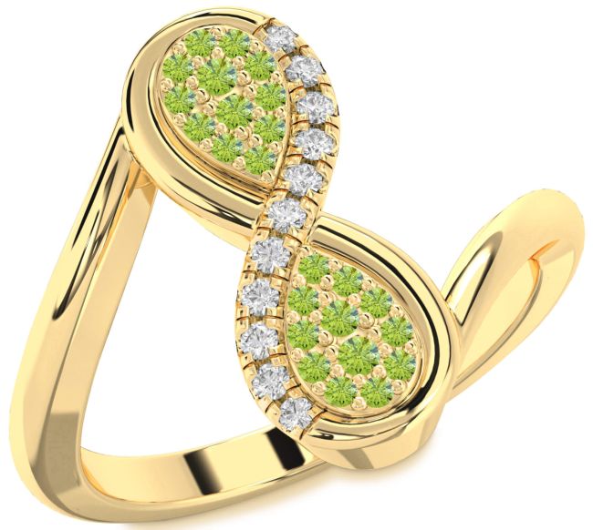 Diamond Peridot Gold Silver Infinity Round Ring