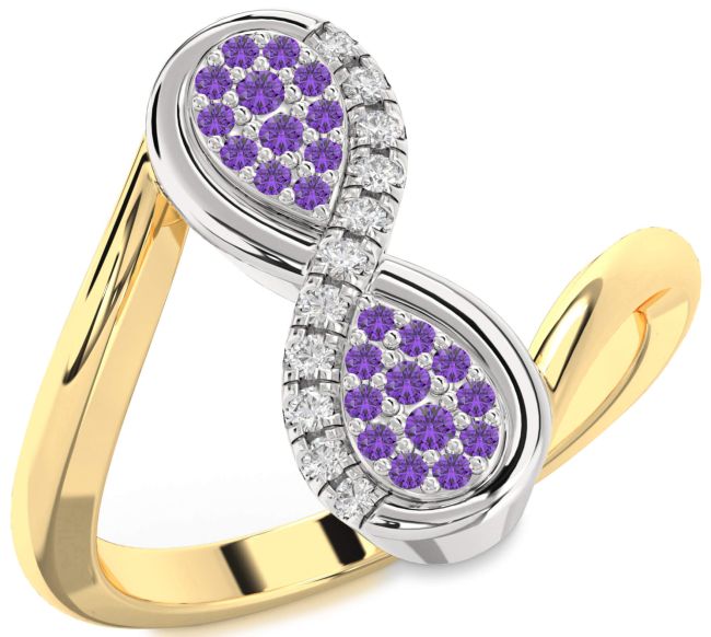 Diamond Amethyst Gold Silver Infinity Round Ring