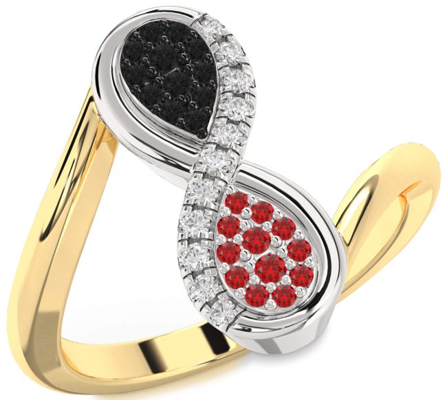 Black Diamond & Ruby Gold Silver Infinity Round Promise Ring
