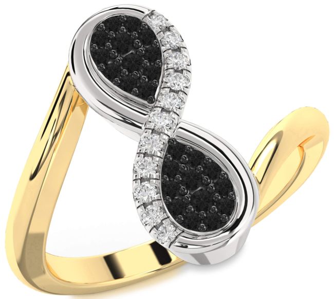 Black Diamond Gold Silver Infinity Round Ring