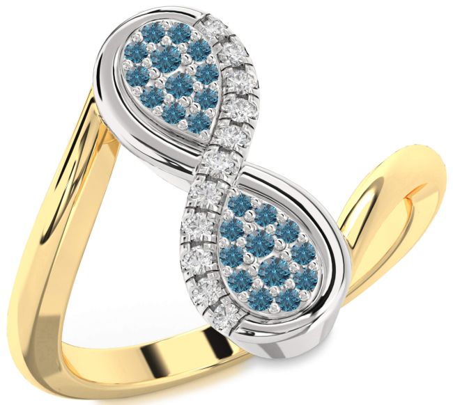 Blue Diamond Gold Silver Infinity Round Ring