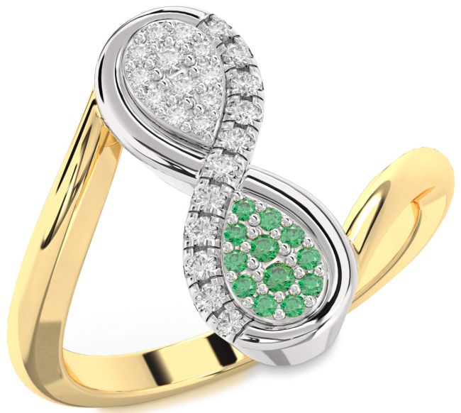 Emerald & Diamond Gold Silver Infinity Round Promise Ring