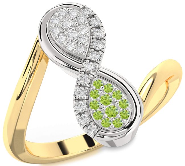 Diamond & Peridot Platinum & Yellow Gold Infinity Round Promise Ring