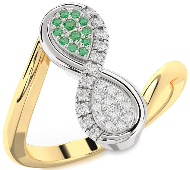 Diamond & Emerald Gold Silver Infinity Round Promise Ring