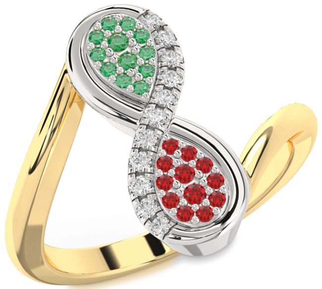 Diamond Emerald & Ruby Gold Silver Infinity Round Promise Ring