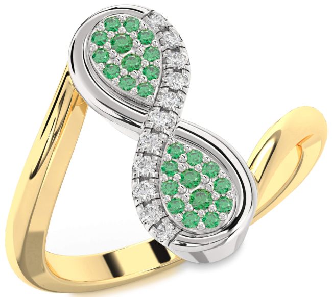 Diamond Emerald Gold Silver Infinity Round Ring