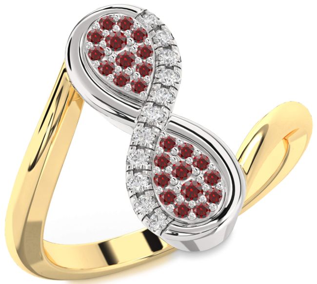 Diamond Garnet Gold Silver Infinity Round Ring