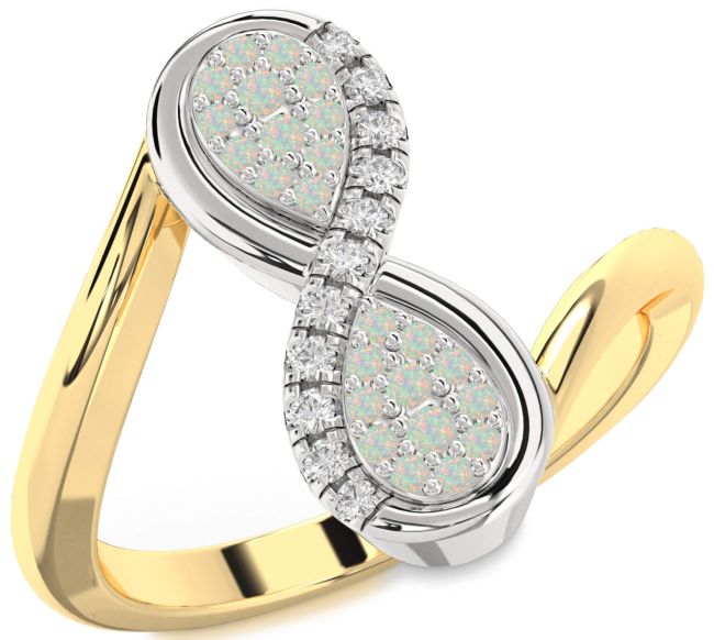 Diamond Opal Gold Silver Infinity Round Ring