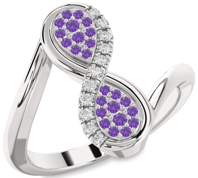 Diamond Amethyst Silver Infinity Round Ring