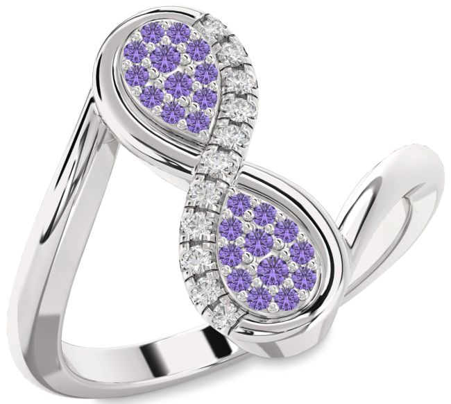 Diamond Alexandrite Silver Infinity Round Ring