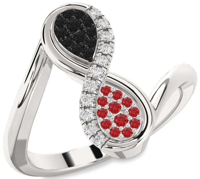 Black Diamond & Ruby Silver Infinity Round Promise Ring