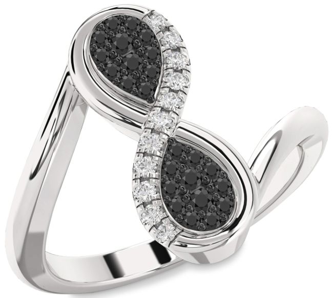 Diamond Black Onyx Silver Infinity Round Ring