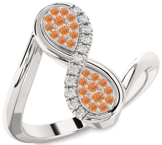 Diamond Citrine Silver Infinity Round Ring