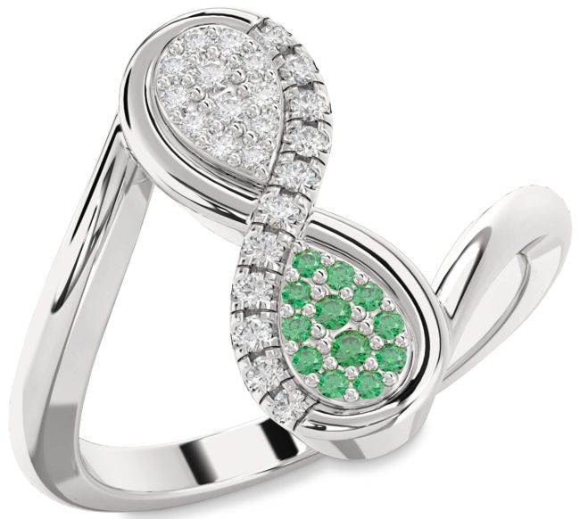 Emerald & Diamond Silver Infinity Round Promise Ring